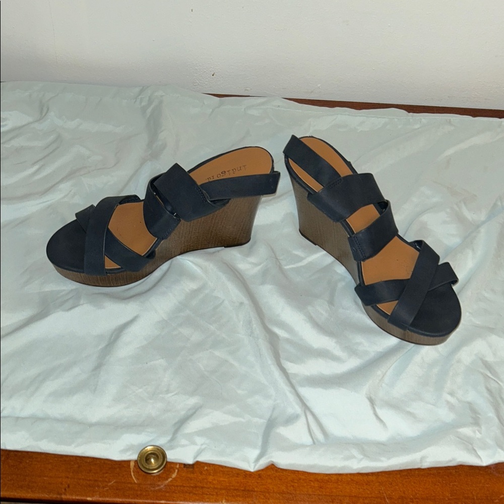 Indigo Navy Strappy Wedge Sandals